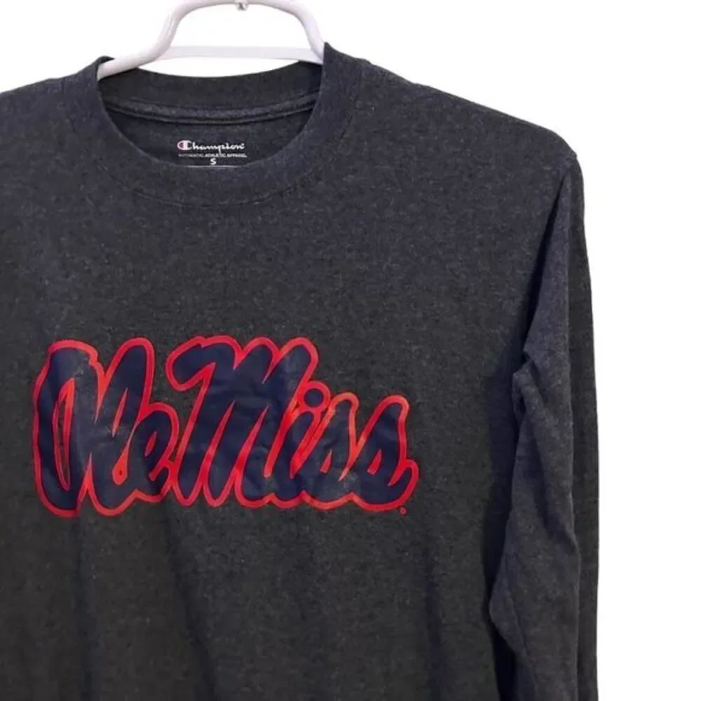 Ole Miss Champion‎ T-Shirt Mens S Small Gray Long Sleeve Tee 50/50 Cotton Poly - Picture 5 of 5